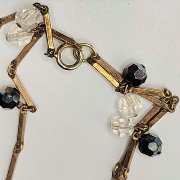 Vintage Gold Lucite floating beaded bar link double necklace - Picture 11 of 14